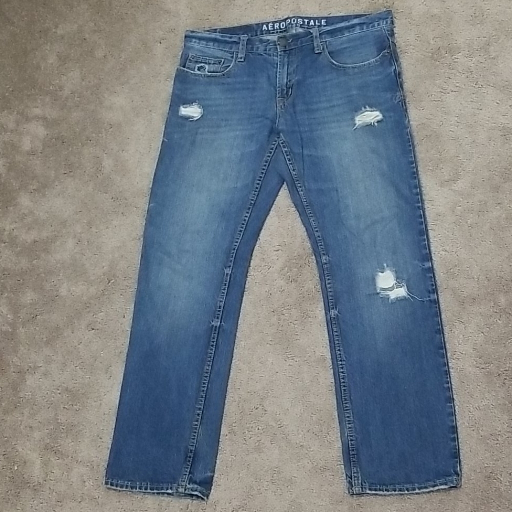 Mens Aeropostale Slim Straight Ripped Jeans